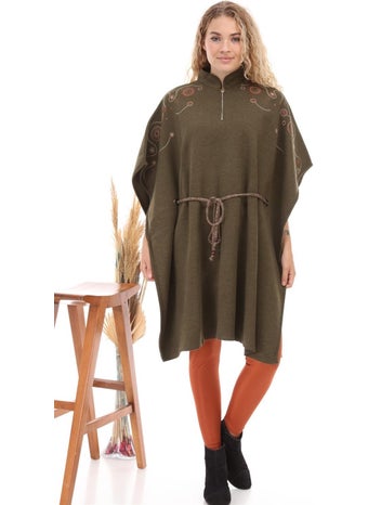 Garmi Women's Waist Belted Poncho Khaki  - Image 1