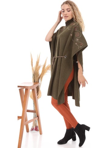 Garmi Women's Waist Belted Poncho Khaki  - Image 5