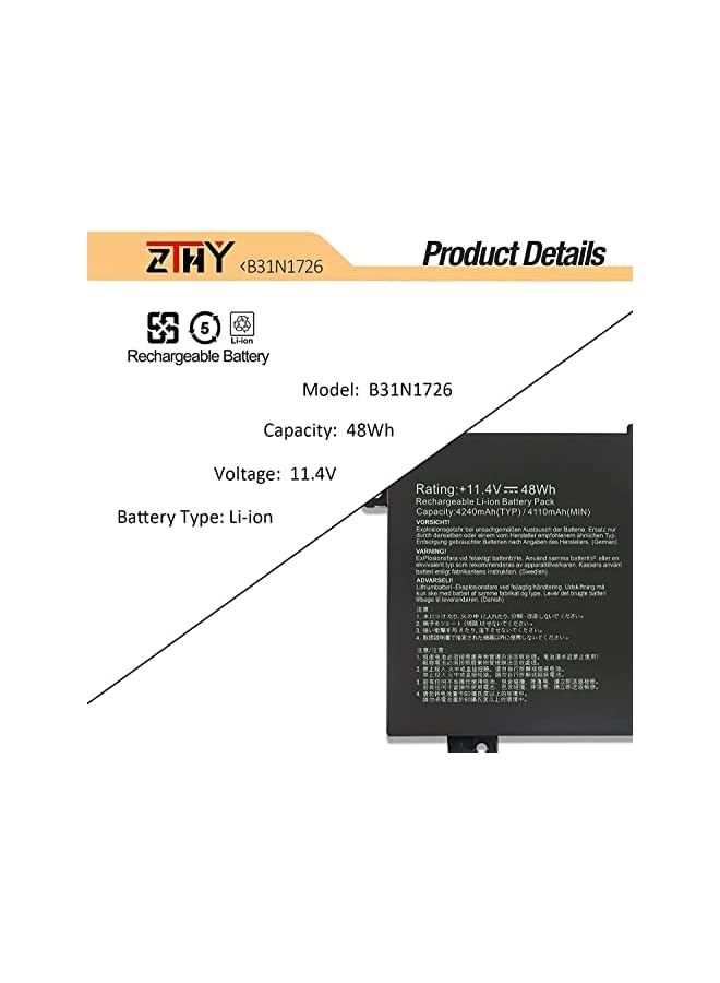 ZTHY Battery For Asus Tuf Gaming Fx504 Fx504G Fx504Gd Fx504Ge Fx504Gm Fx505 Fx505Dt Fx505Dv Fx505Du Fx505Dy Fx505Gt Fx505Ge Fx505Gd Fx505Gm Fx80 Fx80G Fx80Gd Fx80Ge Fx80Gm Fx86 Fx86Fe Fx86Fm - Image 3