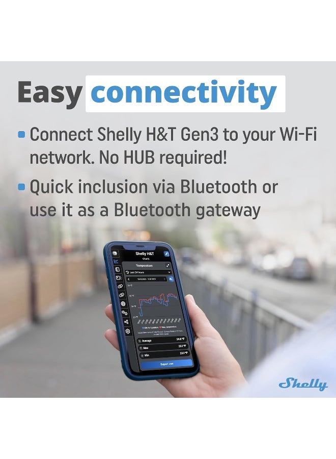 Shelly H&T Gen3 WiFi & Bluetooth Temperature and Humidity Sensor, Real-Time Monitoring, Battery Powered, No Hub Required (Black) - Image 5