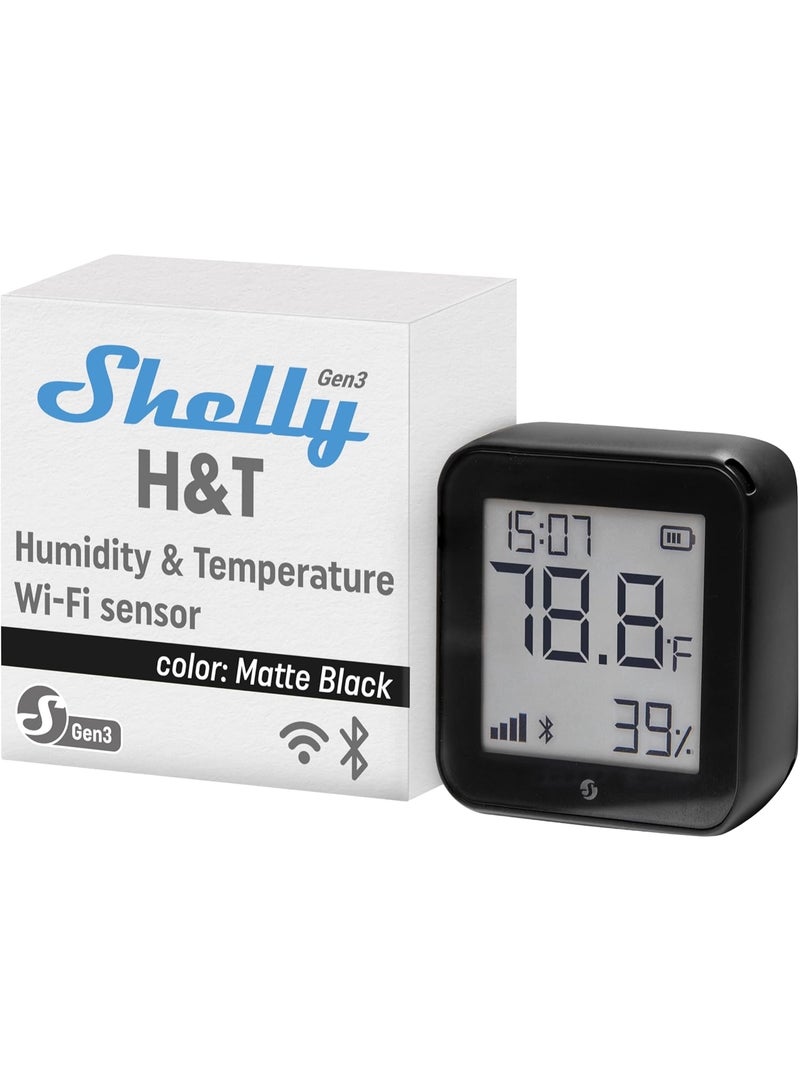 Shelly H&T Gen3 WiFi & Bluetooth Temperature and Humidity Sensor, Real-Time Monitoring, Battery Powered, No Hub Required (Black) - Image 1