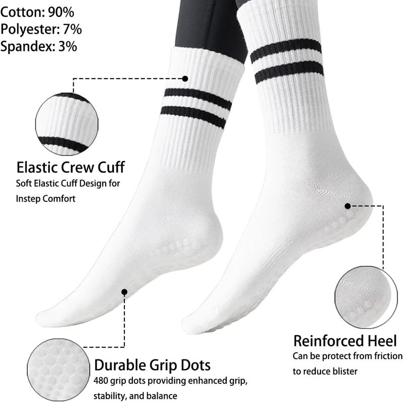 PUJANE 5 Pairs Grip Pilates Socks for Women, Non Slip Yoga Athletic Long Crew Socks for Barre Ballet Gym Workout - Image 2