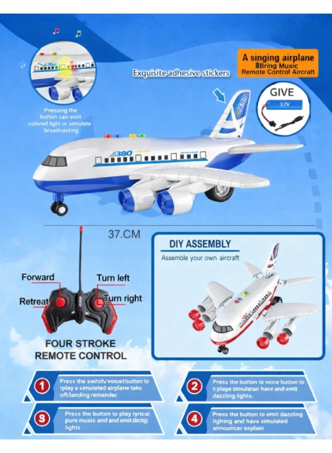 Remote Control Passenger Airplane Toy with Lights, Music  DIY Assembly – Rechargeable RC Aircraft for Kids-Blue - Image 3