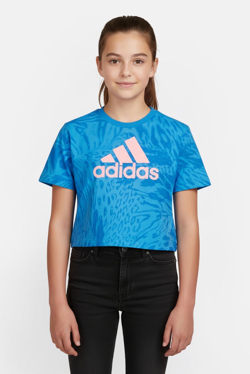 Adidas Kids Girl Sportswear Fit Short Sleeve Outdoor T-Shirt, Blue - Image 1