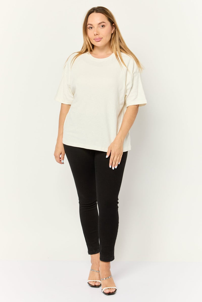 ESPRIT Women Crew Neck Short Sleeves Textured T-Shirt, Off White - Image 3