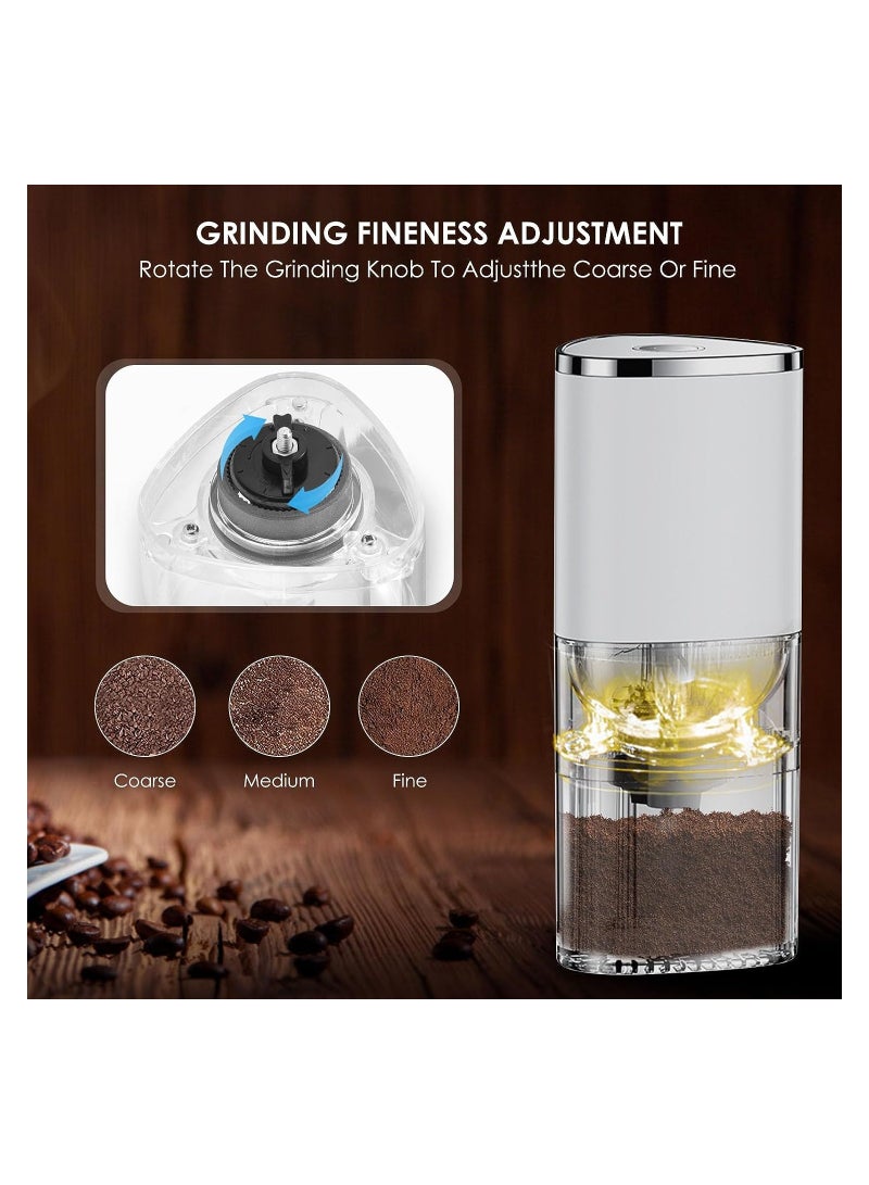 KASTWAVE مطحنة قهوة كهربائية، مطحنة قهوة أوتوماتيكية قابلة لإعادة الشحن، مطحنة مخروطية صغيرة محمولة، مطحنة حبوب قهوة قابلة للتعديل، مثالية للفاصوليا والمكسرات والحبوب (أبيض) - Image 4
