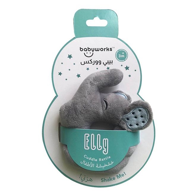 Babyworks Elly Elephant Cuddle Rattle, Soft Plush Toy for Comfort, Soothing Sound, Ideal for Babies, 3 Months+ - Grey - Image 2