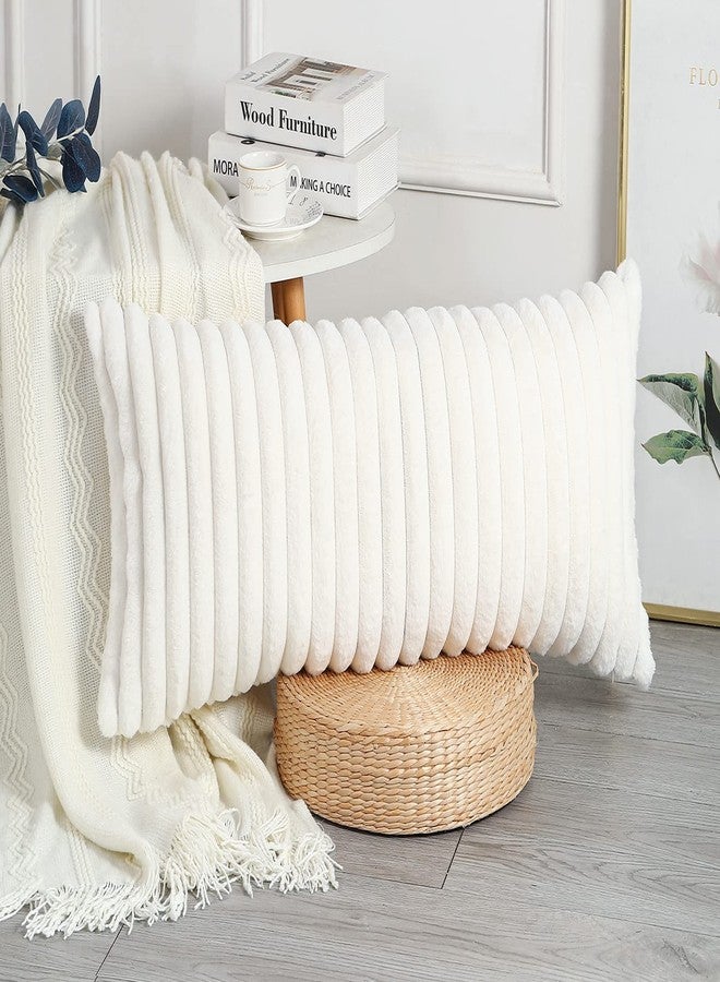 PANOD Faux Fur Extra Long Body Pillow Cover - 16x40, Plush Decorative Boho Lumbar Pillow Covers Pillow Case Cushion Cover for Sofa Couch Farmhouse Livingroom - White - Image 3