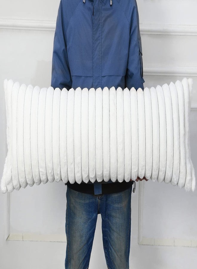 PANOD Faux Fur Extra Long Body Pillow Cover - 16x40, Plush Decorative Boho Lumbar Pillow Covers Pillow Case Cushion Cover for Sofa Couch Farmhouse Livingroom - White - Image 1