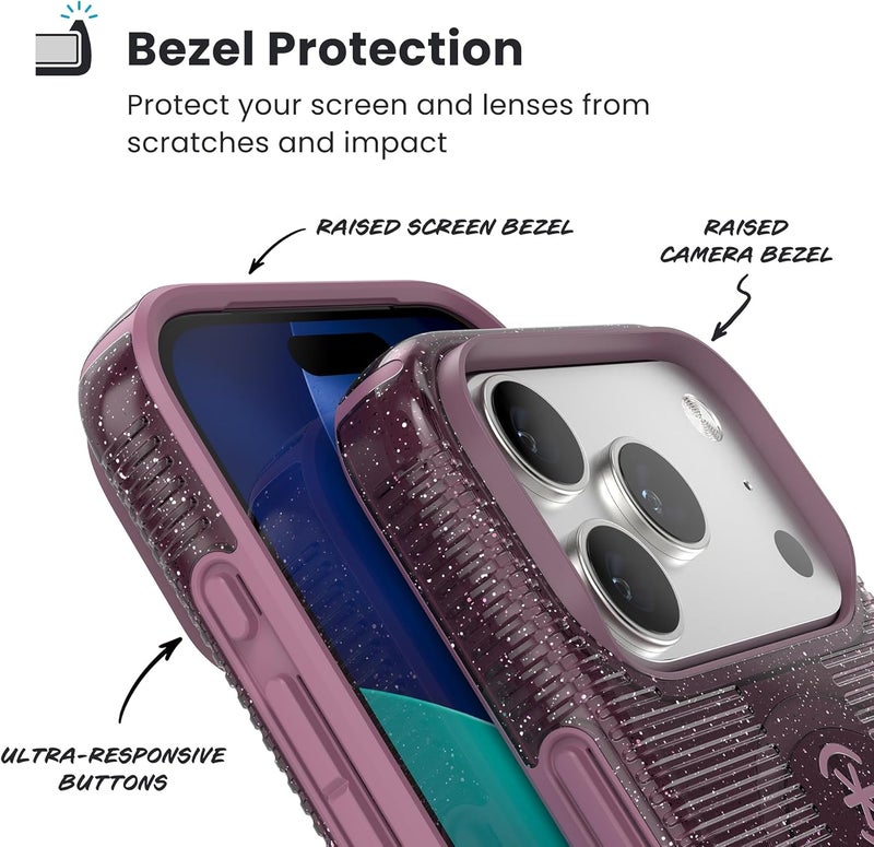 Speck CANDYSHELL Grip +MS Case for iPhone 17 Pro - Plumberry Glitter | Slim Protective Grip | Drop Protection | MagSafe Compatible - Image 5