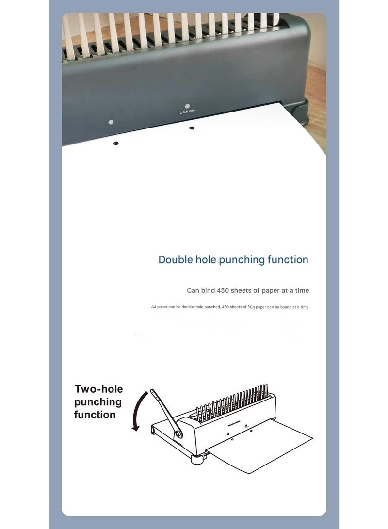 XiuWoo Glue Ring Clip Strip Comb Binding Machine , 21-Holes, 450 Sheets, Comb Binding Machines, Comb Binder Machine Book Maker Perfect for Letter Size, A4, A5 or Smaller Sizes - Image 4
