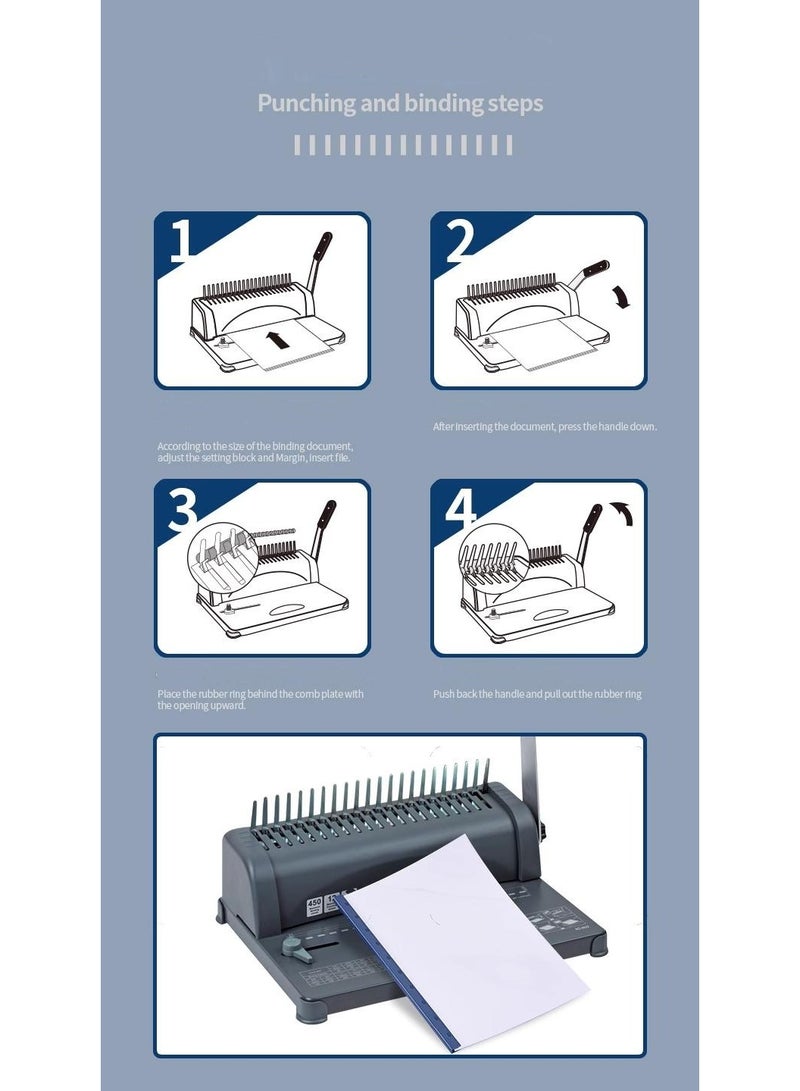 XiuWoo Glue Ring Clip Strip Comb Binding Machine , 21-Holes, 450 Sheets, Comb Binding Machines, Comb Binder Machine Book Maker Perfect for Letter Size, A4, A5 or Smaller Sizes - Image 3