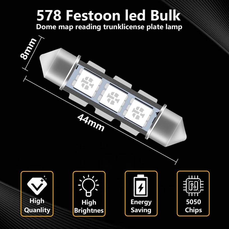YM EBright 6-Pack 44MM 578 Led Bulb White, 569 211-2 212-2 Led Bulb Festoon Dome Light Map Trunk License Plate Light Interior Lights, DC-12V - Image 2