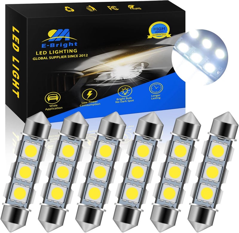 YM EBright 6-Pack 44MM 578 Led Bulb White, 569 211-2 212-2 Led Bulb Festoon Dome Light Map Trunk License Plate Light Interior Lights, DC-12V - Image 1