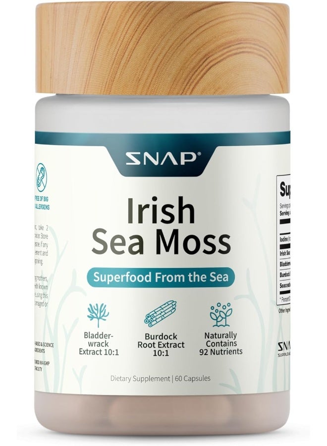 Snap Supplements - Irish Sea Moss Capsules w/Bladderwrack, Burdock Root & Iodine Energy Support - Image 1