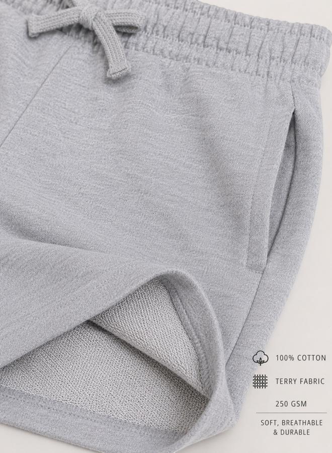 victor and jane Kids Grey Cotton Knitted Plain Drawstring Shorts - Image 4