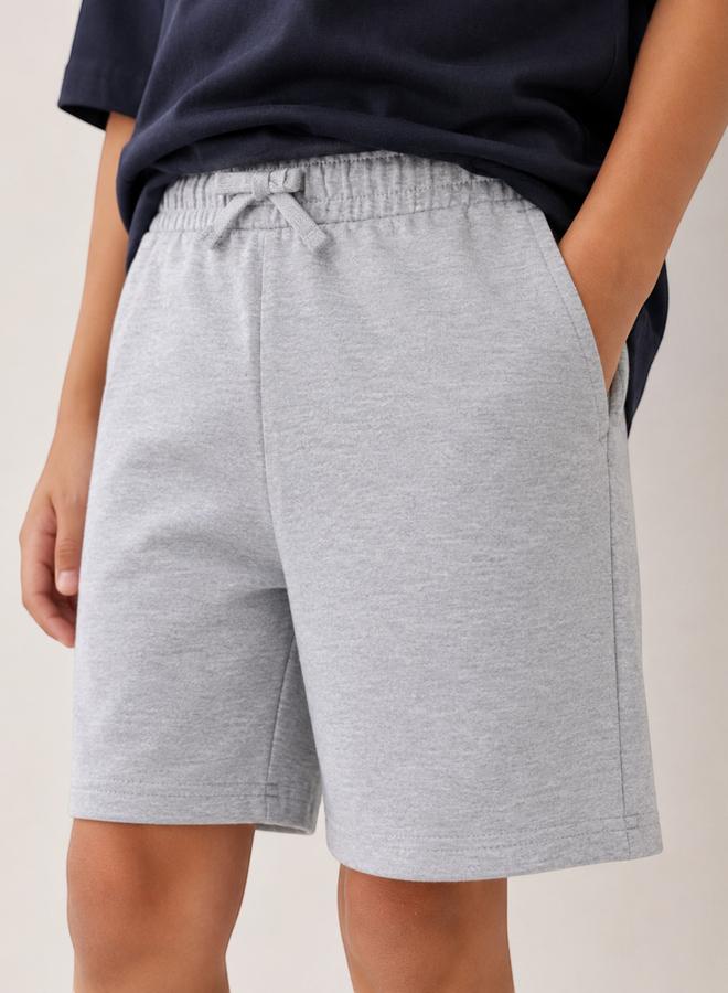 victor and jane Kids Grey Cotton Knitted Plain Drawstring Shorts - Image 1
