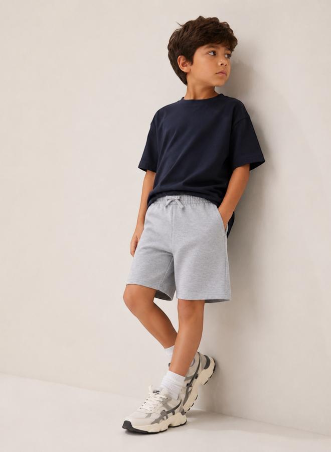 victor and jane Kids Grey Cotton Knitted Plain Drawstring Shorts - Image 2