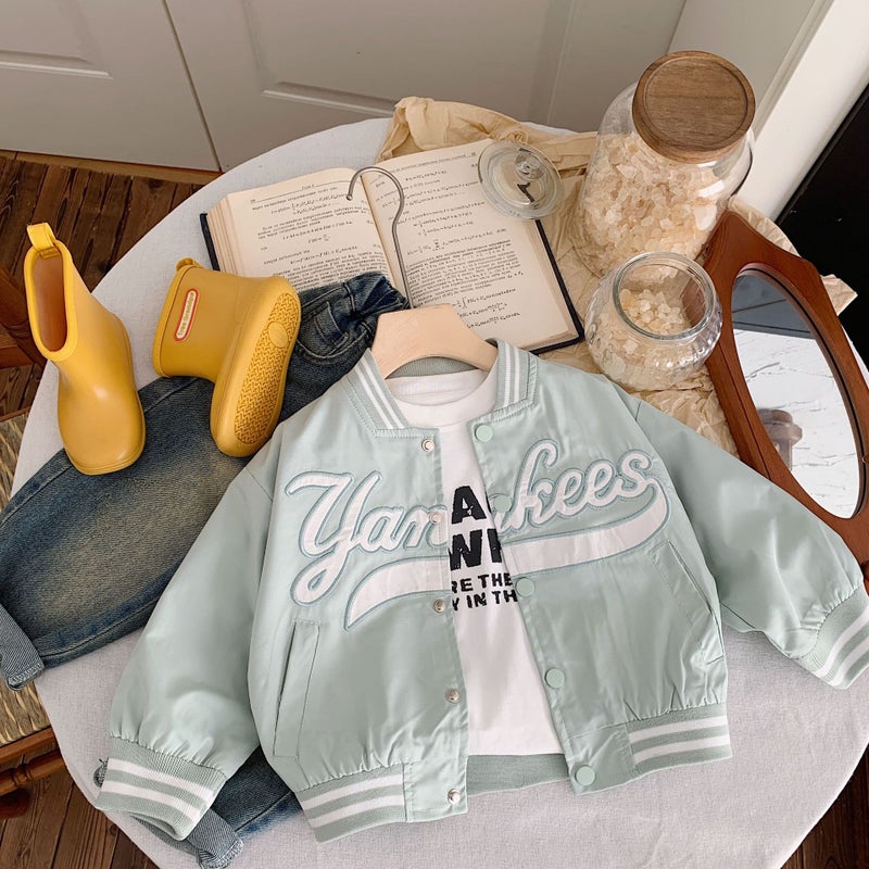 Bangcheng Children's Casual Letter Jacket – Long Sleeve Mid-Length Cardigan for Boys and Girls - Image 1
