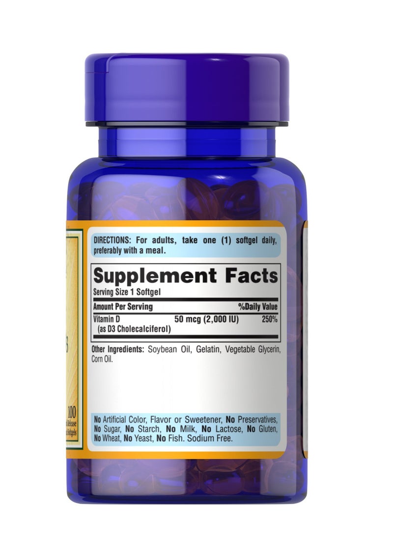 Puritan's Pride - Vitamin D3 50 mcg (2000 IU) 100's - Image 1