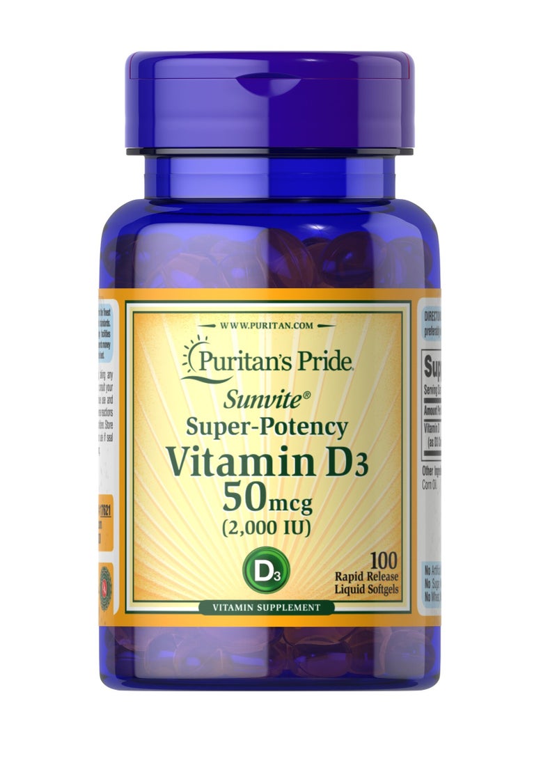 Puritan's Pride - Vitamin D3 50 mcg (2000 IU) 100's - Image 1