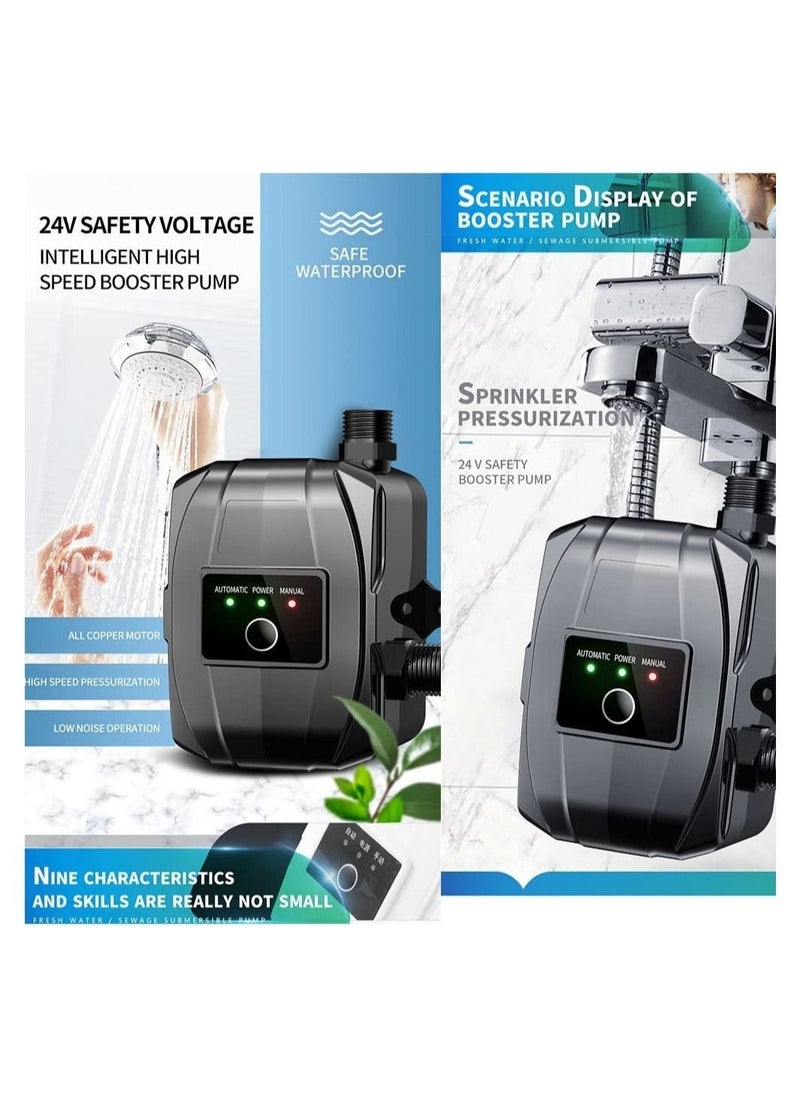Y&D - Water Booster Pump,24V Portable Automatic Pressure Pump,150W Shower Pump with Flow Switch, Hot Cold for Tap Water/Toilet/Bathroom (Black) - Image 1