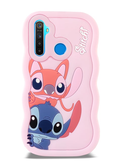 Lilo and Stitch Cartoon 3D Wavy Soft Silicone Phone Case for Realme 5 4G (Light Pink)
