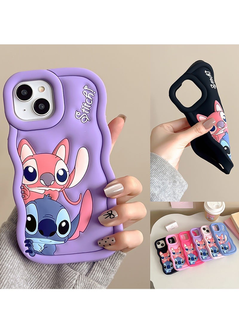 Generic - Lilo and Stitch Cartoon 3D Wavy Soft Silicone Phone Case for Realme 5 4G (Light Pink) - Image 1