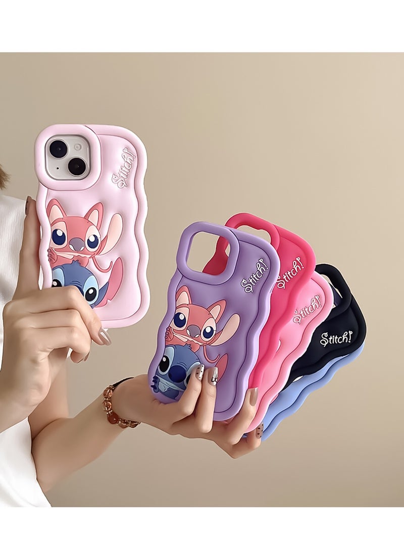 Generic - Lilo and Stitch Cartoon 3D Wavy Soft Silicone Phone Case for Realme 5 4G (Light Pink) - Image 1