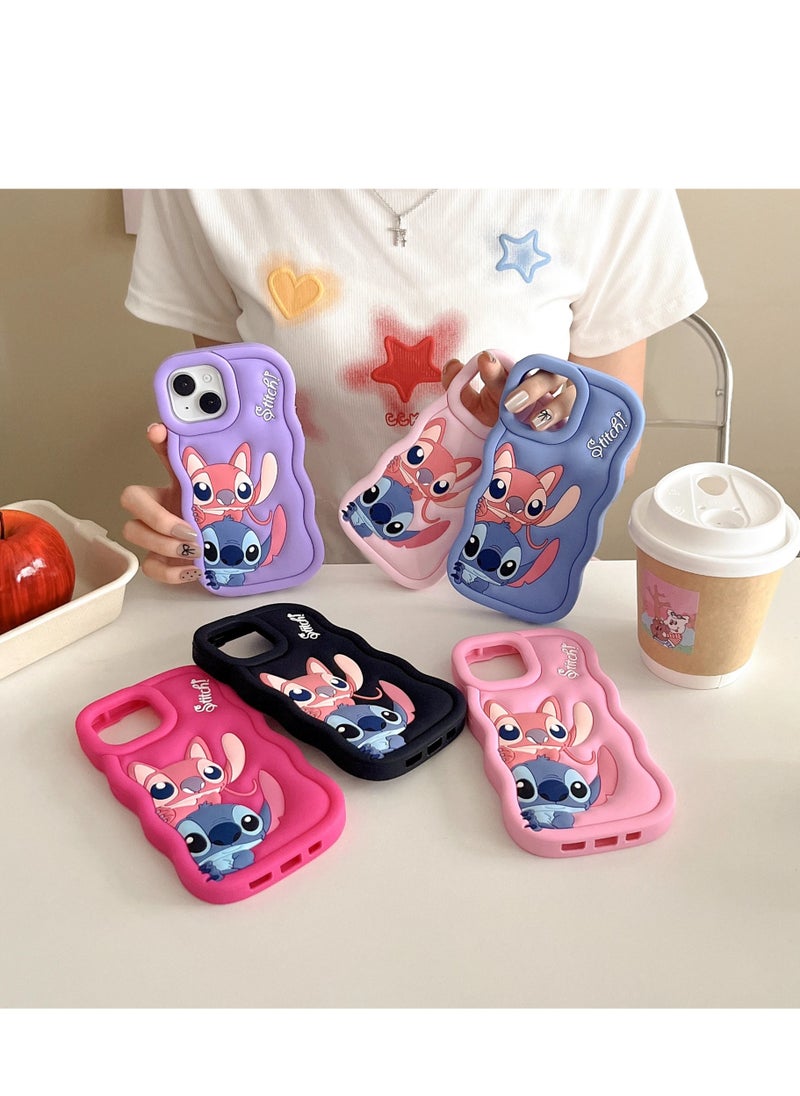 Generic - Lilo and Stitch Cartoon 3D Wavy Soft Silicone Phone Case for Realme 5 4G (Light Pink) - Image 1