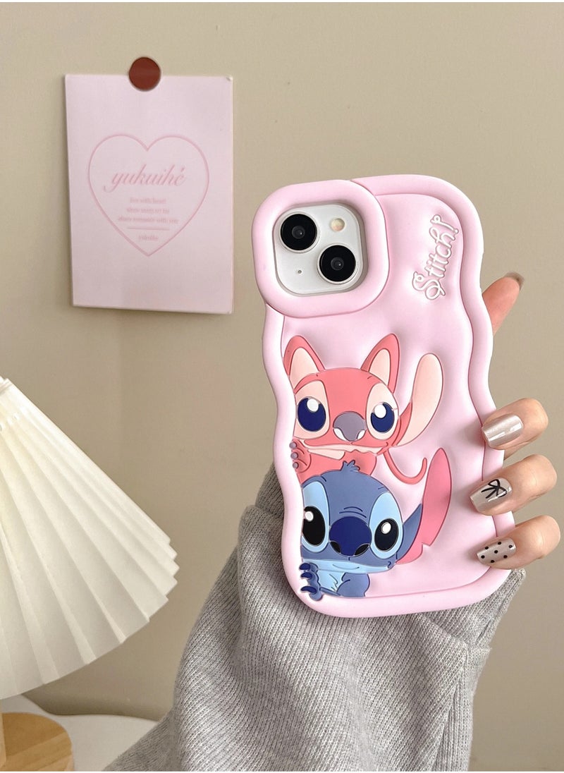 Generic - Lilo and Stitch Cartoon 3D Wavy Soft Silicone Phone Case for Realme 5 4G (Light Pink) - Image 1