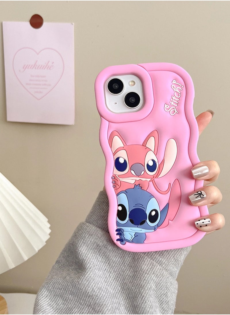 Generic - Lilo and Stitch Cartoon 3D Wavy Soft Silicone Phone Case for Realme 5 4G (Light Pink) - Image 1