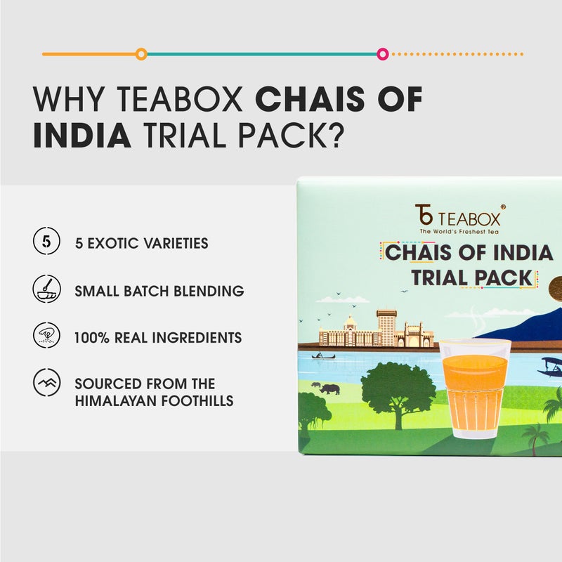 Teabox Premium Chais of India Collection With Real Ingredients & NO ARTIFICIAL FLAVOURS | 5 Exotic Regional Varieties X 30G Each | Crafted in Small Batches | Ideal For Gifting All Chai Lovers - Image 3