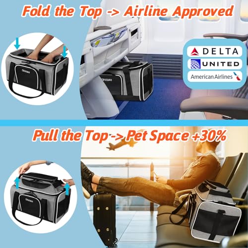 Petskd TopExpandable Pet Carrier 18x11x11 Inches Delta American United Airline Approved SoftSided Carrier for Small Cats and Dogs with Locking Safety Zippers and AntiScratch MeshGrey - Image 3