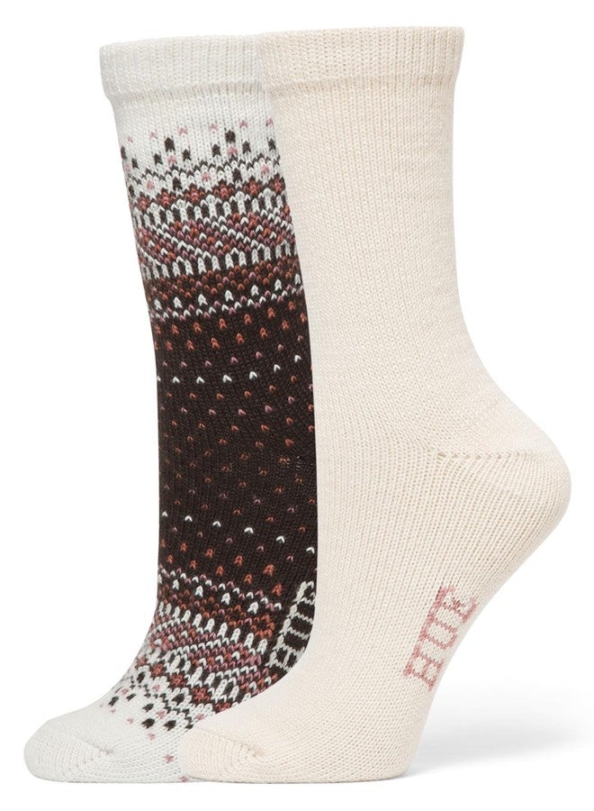 HUE Women's Crew Length Boot Socks, 2 Pair Pack, Brown Ombre Fair Isle, One size - Image 2
