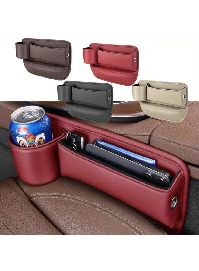 Car Seat Organizer Brown Multi Compartment Storage Key Holder Phone Holder Heavy Duty Faux Leather Textured Easy Installation - Image 1