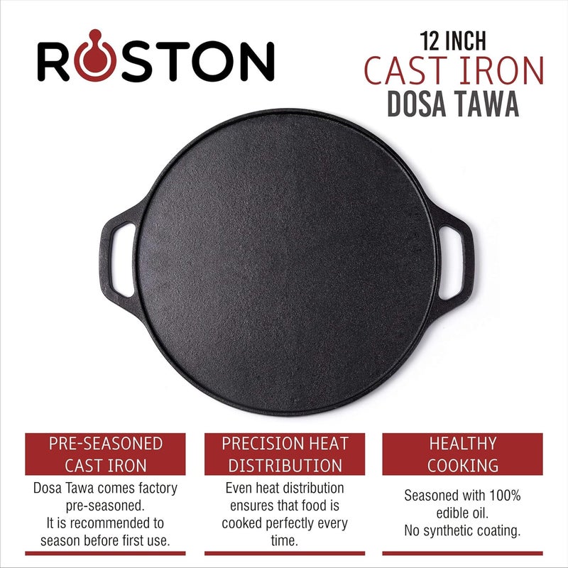 ROSTON Cast Iron Tawa Dosa Cookware Flat Vessel Pre Seasoned Ideal for Cooking Dosa Chapati Pizza Roti ThavaThava Kallu Kitchen Accessories - Image 3