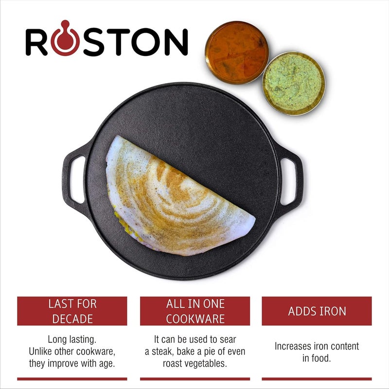 ROSTON Cast Iron Tawa Dosa Cookware Flat Vessel Pre Seasoned Ideal for Cooking Dosa Chapati Pizza Roti ThavaThava Kallu Kitchen Accessories - Image 4
