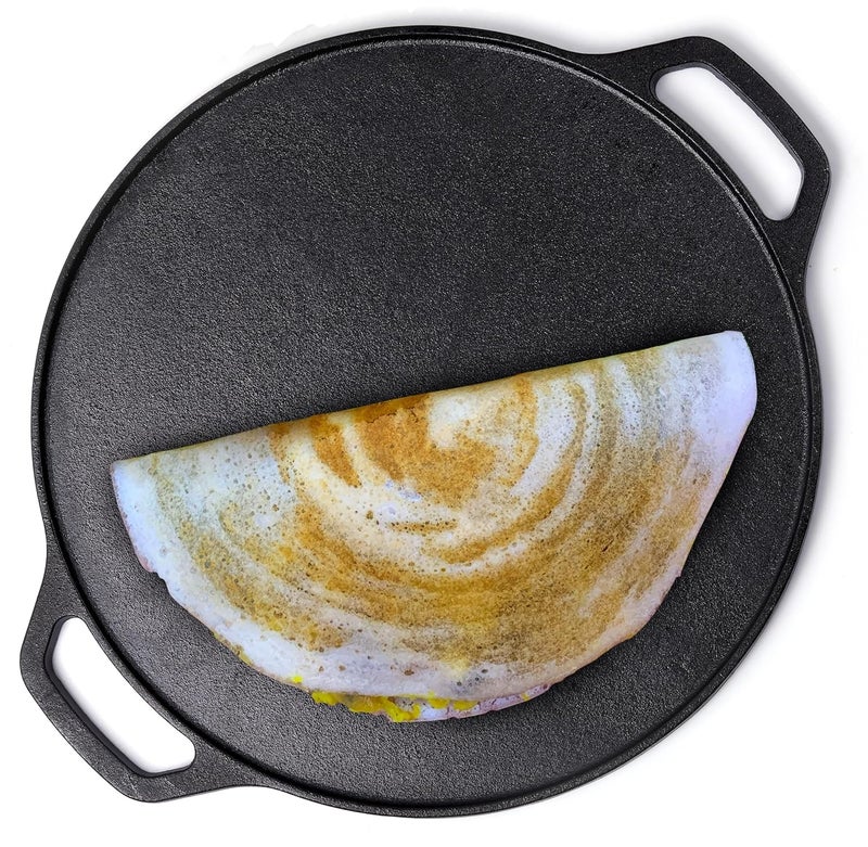 ROSTON Cast Iron Tawa Dosa Cookware Flat Vessel Pre Seasoned Ideal for Cooking Dosa Chapati Pizza Roti ThavaThava Kallu Kitchen Accessories - Image 1