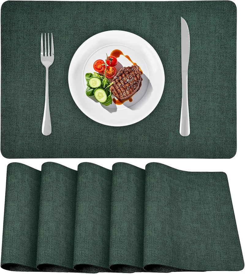 APLKER Placemats and Coaster Sets 6 Table Mats PVC Dual-Sided Washable and Non-Slip Dinner Table Mats Set of 6 for Kitchen Table Mat Indoor Outdoor (Deep Green, 15.8" x 11.8") - Image 1