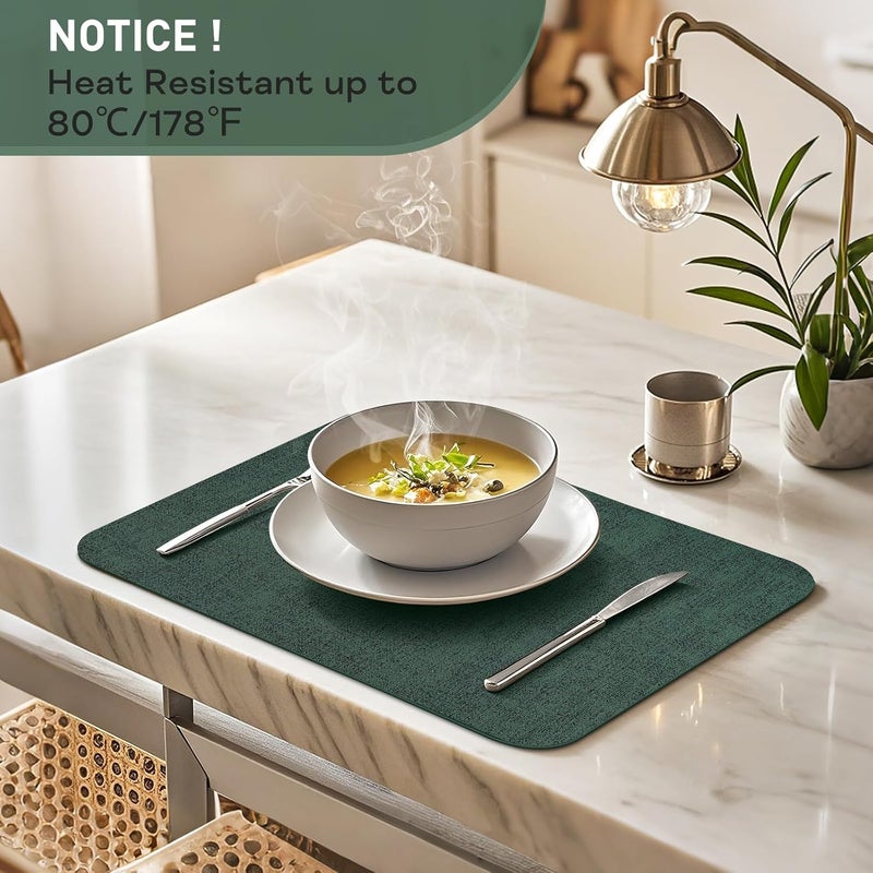 APLKER Placemats and Coaster Sets 6 Table Mats PVC Dual-Sided Washable and Non-Slip Dinner Table Mats Set of 6 for Kitchen Table Mat Indoor Outdoor (Deep Green, 15.8" x 11.8") - Image 5