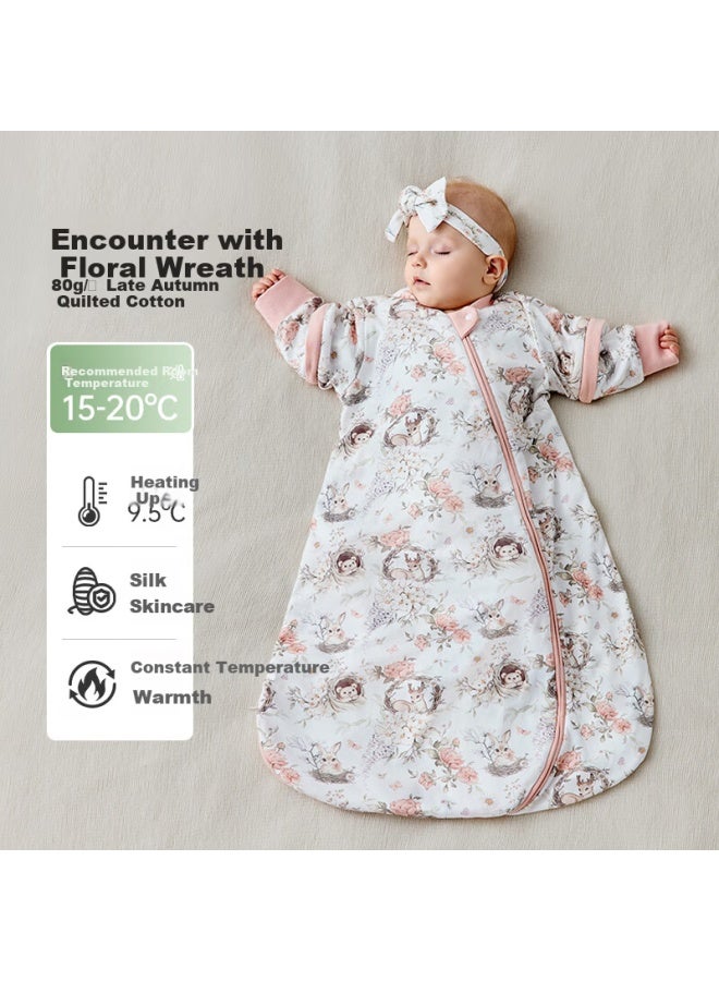 Ouyun Baby Sleeping Bag Autumn Winter Children's Warm Ginger Constant Temperature Anti-kick Quilt 1-3 Years Old Baby Thin Cotton Integrated Sleeping Bag Wreath 65