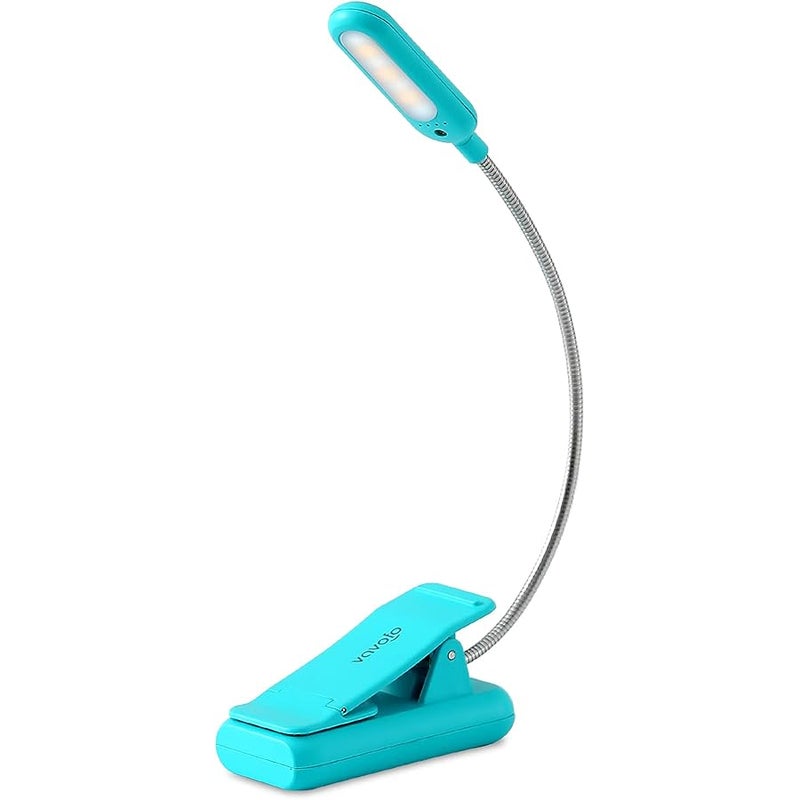 vavofo Clip On Book Light for Bed Kids, 7 LED Reading Light with 9-Level Warm Cool White Daylight, Eye Care Lamp with Power Indicator for Bookworms (Blue) - Image 1