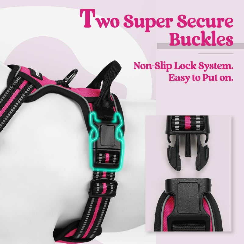rabbitgoo Dog Harness No Pull with 2 Leash Clips, Adjustable Soft Padded, Reflective Oxford No Choke Pet Vest with Easy Control Handle for Large Dogs, Hot Pink, S - Image 3