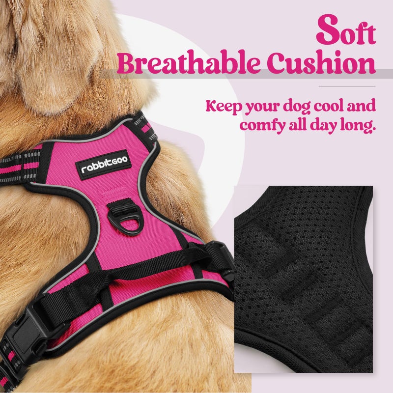 rabbitgoo Dog Harness No Pull with 2 Leash Clips, Adjustable Soft Padded, Reflective Oxford No Choke Pet Vest with Easy Control Handle for Large Dogs, Hot Pink, S - Image 2
