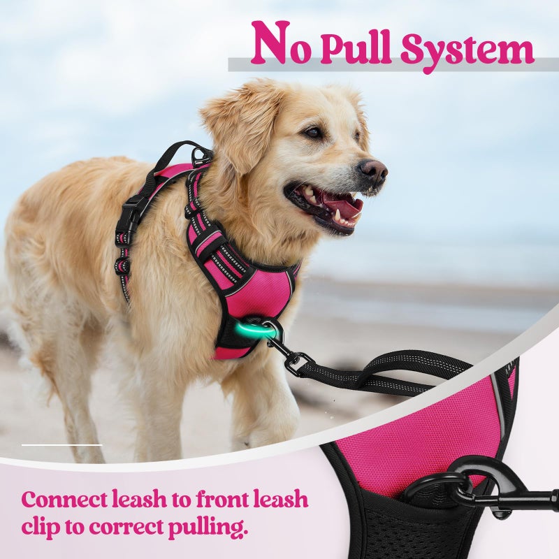 rabbitgoo Dog Harness No Pull with 2 Leash Clips, Adjustable Soft Padded, Reflective Oxford No Choke Pet Vest with Easy Control Handle for Large Dogs, Hot Pink, S - Image 5