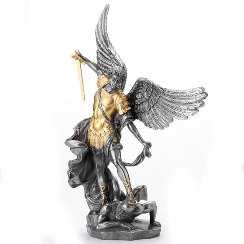 USI Veronese Design 14 5/8 Inch Saint Michael Tramples Demon Resin Sculpture Cold Cast Pewter Finish Statue - Image 2