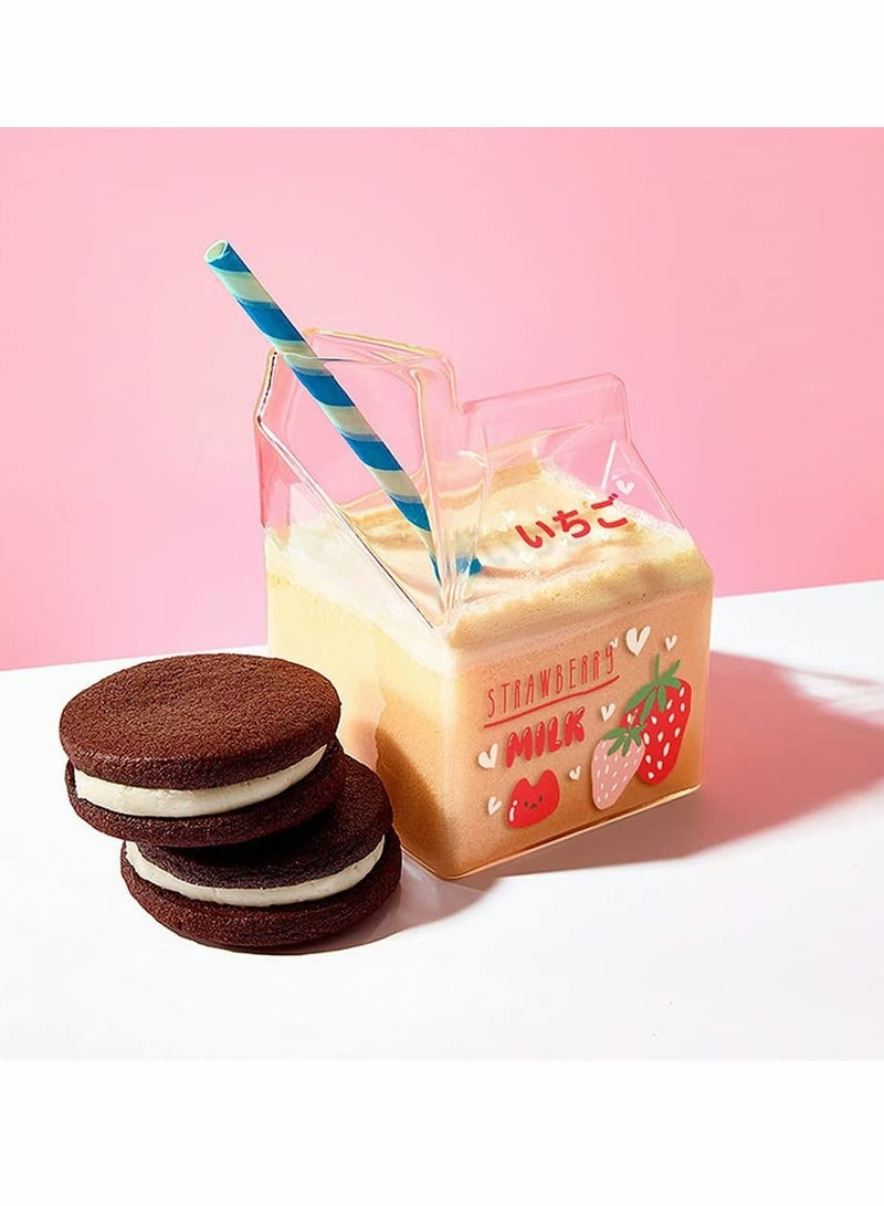 Clear Glass Milk Carton Cup Microwavable lovely Milk Cups Mini Creamer Container Strawberry Square Breakfast Mug Premium Creamer Pitcher with Gift Box - Image 4