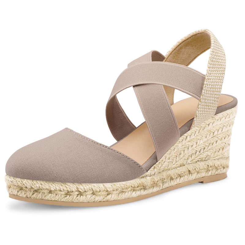mysoft Women's Closed Toe Crisscross Elastic Ankle Strap Platform Espadrille Wedge Sandals - Image 1