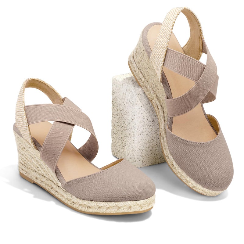 mysoft Women's Closed Toe Crisscross Elastic Ankle Strap Platform Espadrille Wedge Sandals - Image 4